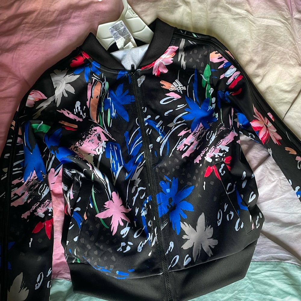 Girls large colorful Adidas sweater